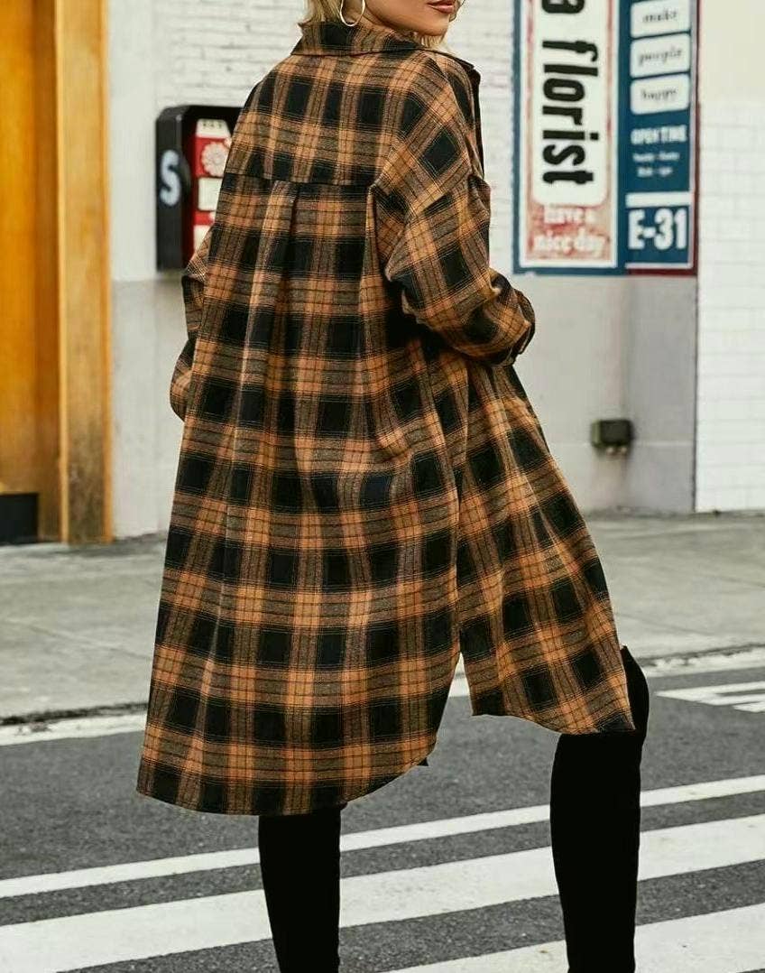 Long-Sleeved Plaid Shacket