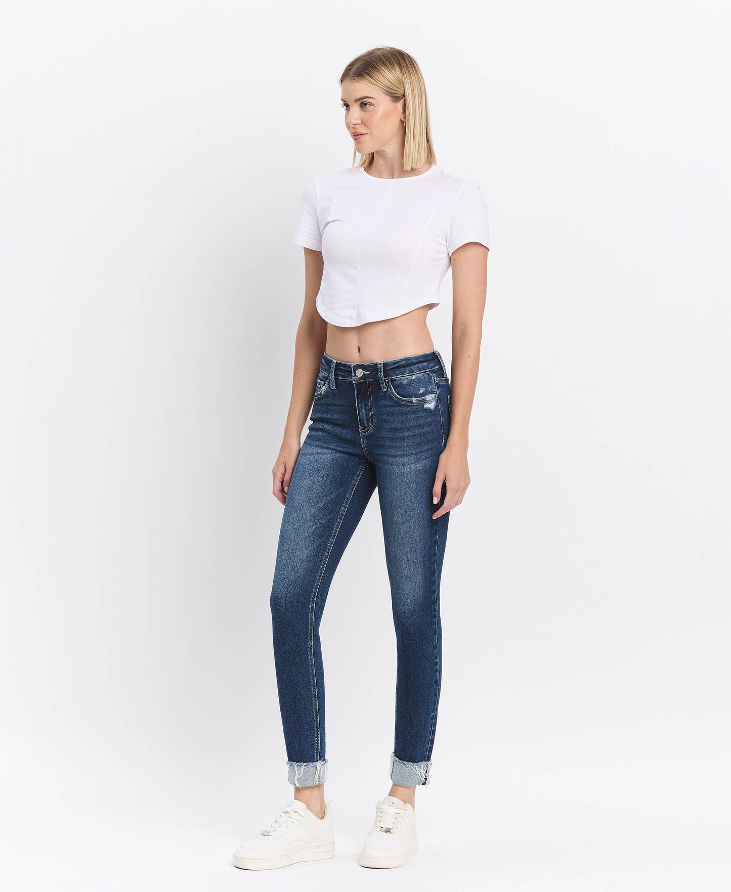 MID RISE CUFFED SKINNY JEANS