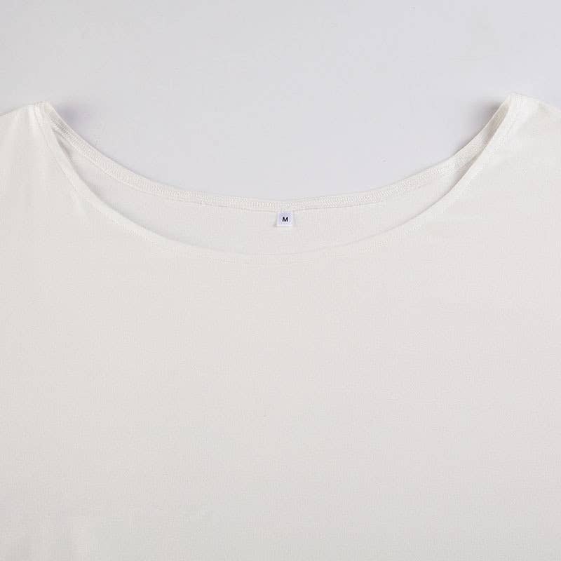 Solid slanted shoulder crop top T-shirt