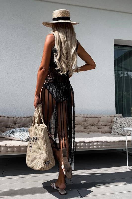 Crochet long Fringe Maxi Cover Up Cami