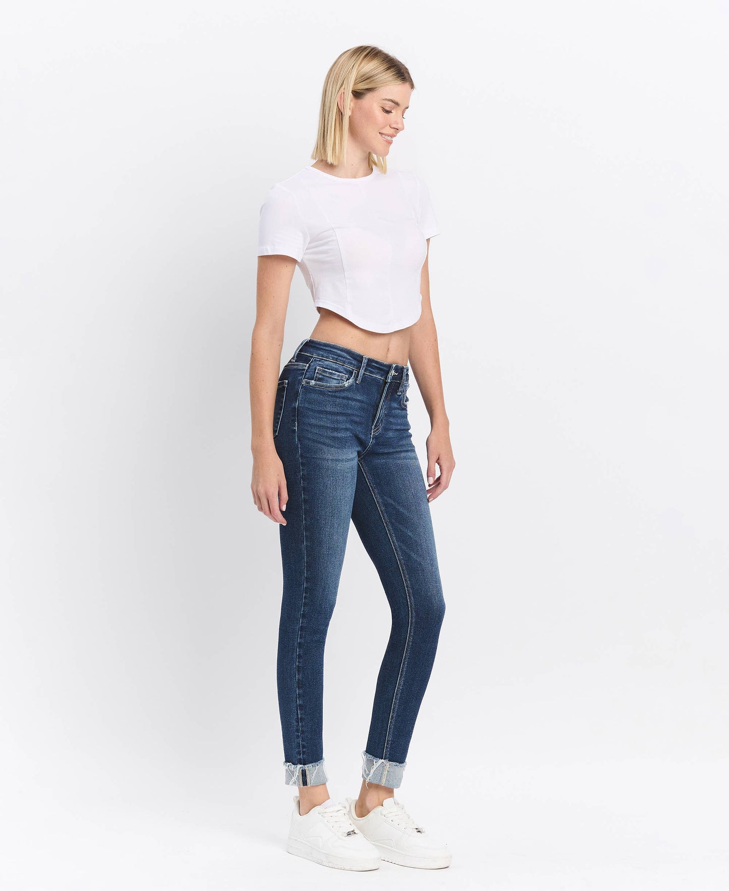 MID RISE CUFFED SKINNY JEANS