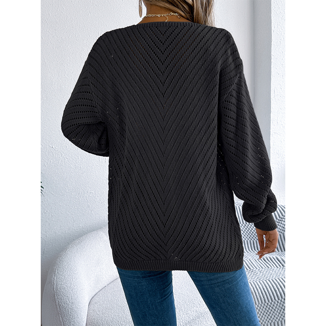Casual Solid Color Hollow Long Sleeve Knit Cardigan