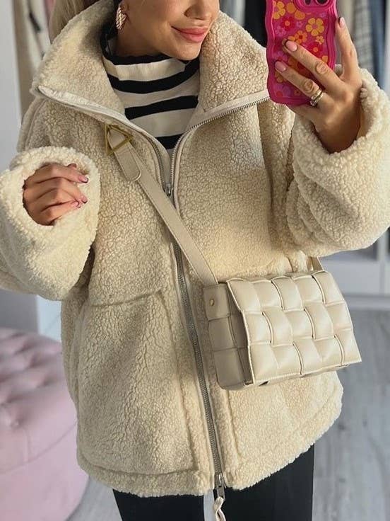 Slouchy Sherpa fleece Turtleneck Jacket