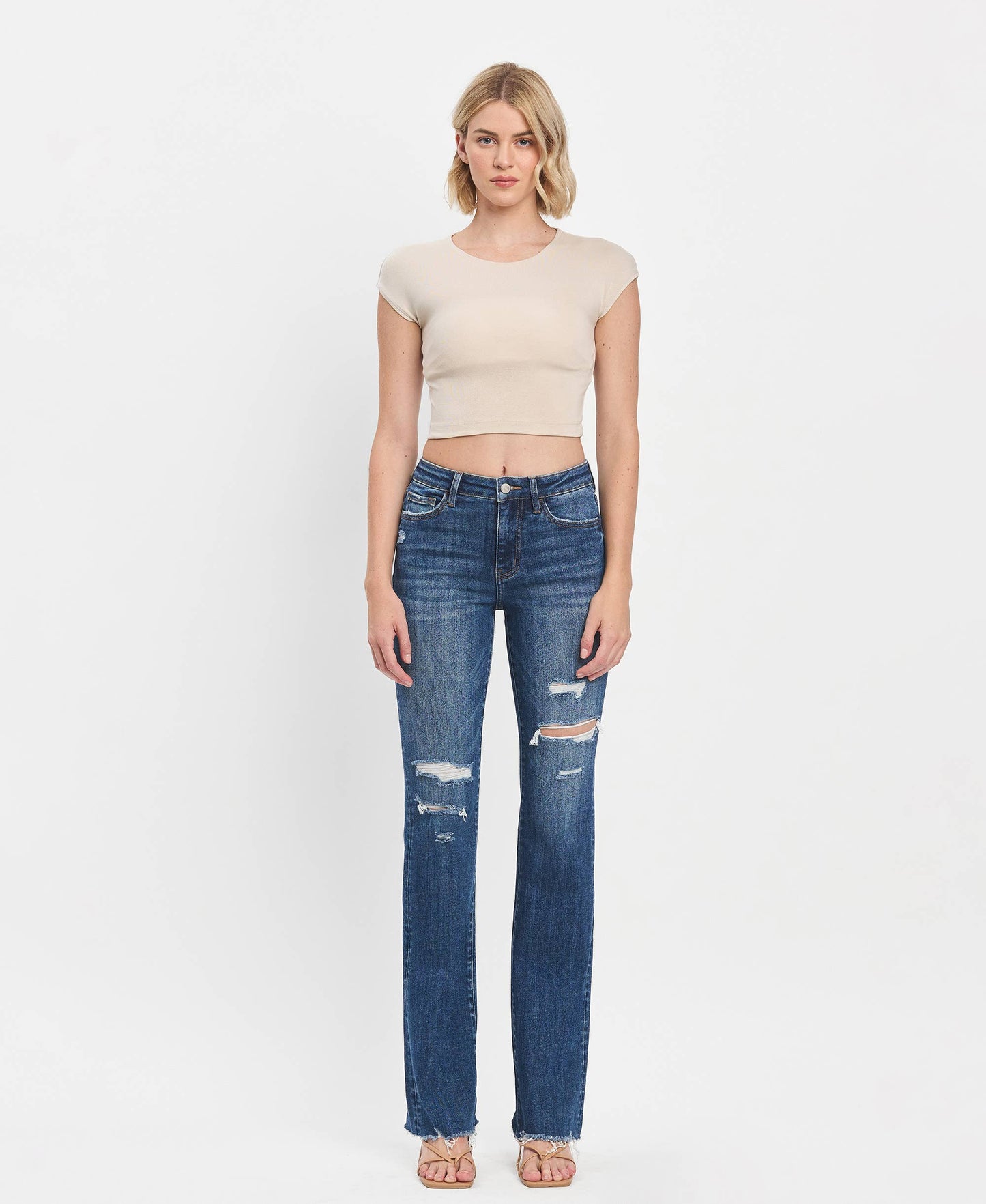HIGH RISE RAW HEM BOOTCUT JEANS
