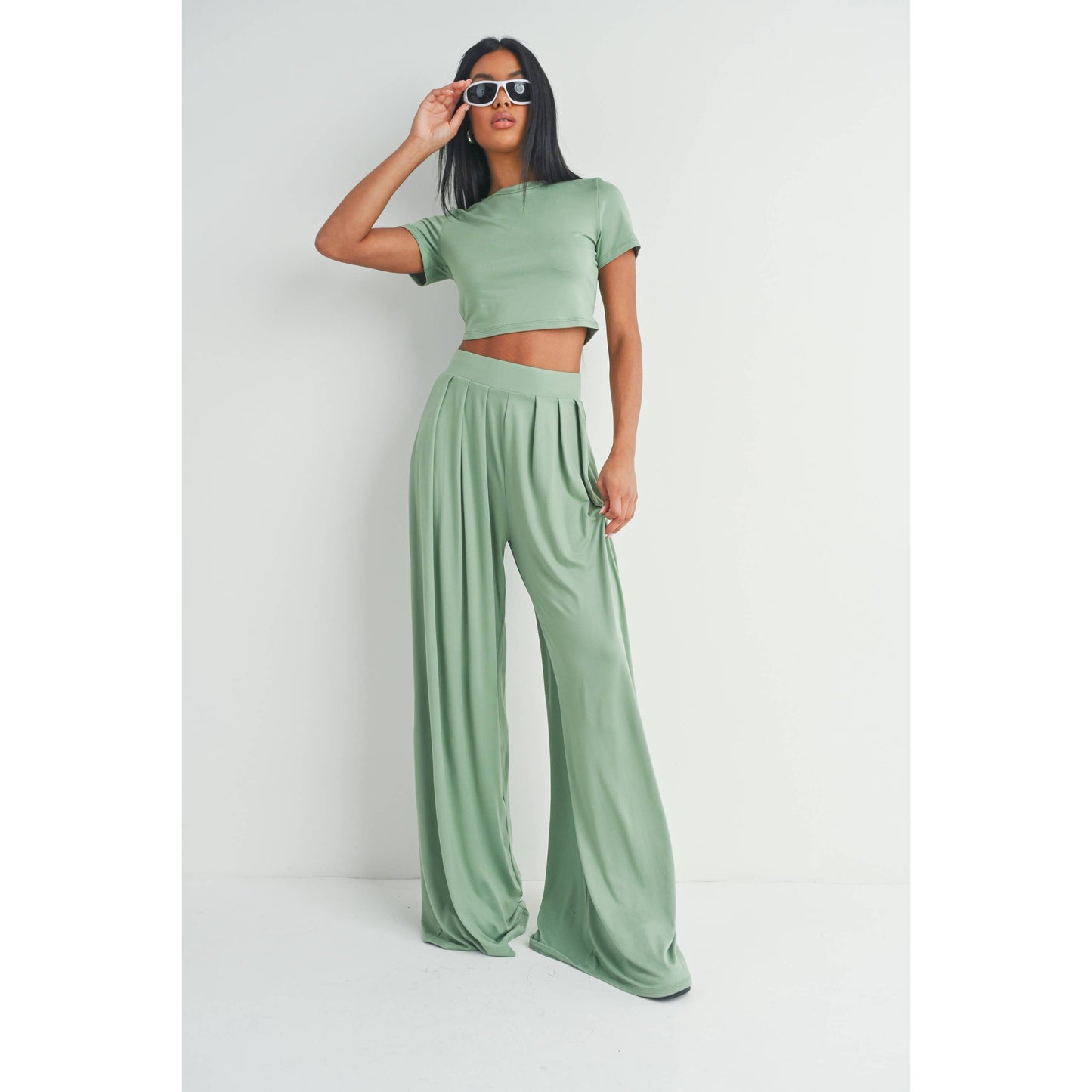 CROP TOP AND WIDE LEG PALAZZO PANTS SET