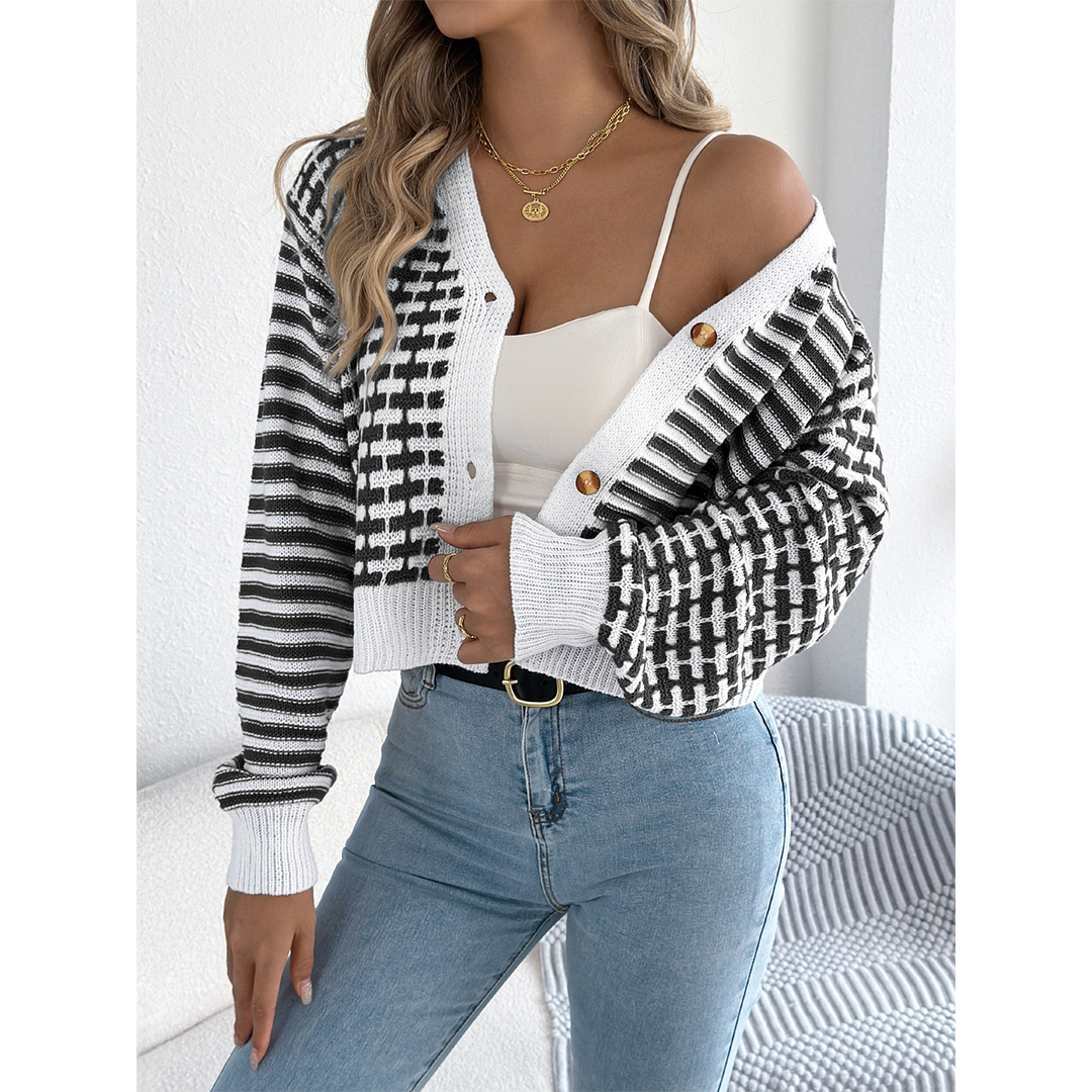 Colorblock Striped Lantern Sleeve Sweater