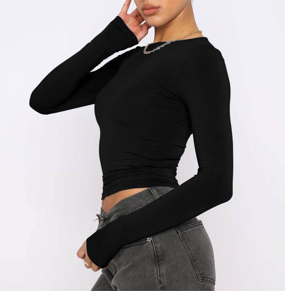 Basic slim fit long sleeve tee for women casual fall