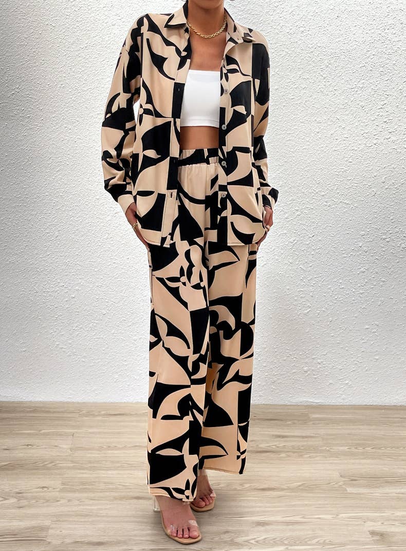 Printed Long-Sleeved Shirt And Trousers Two-Piece Set