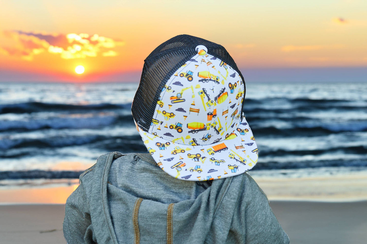 Flat Brim Trucker Hat - Construction Print