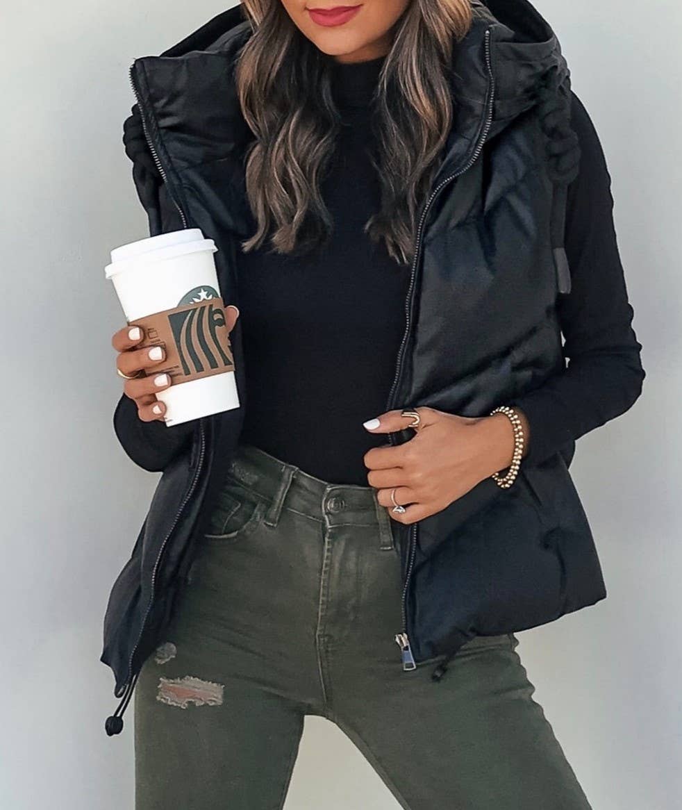 Hooded Puffer Double Slip Pocket Waistcoat