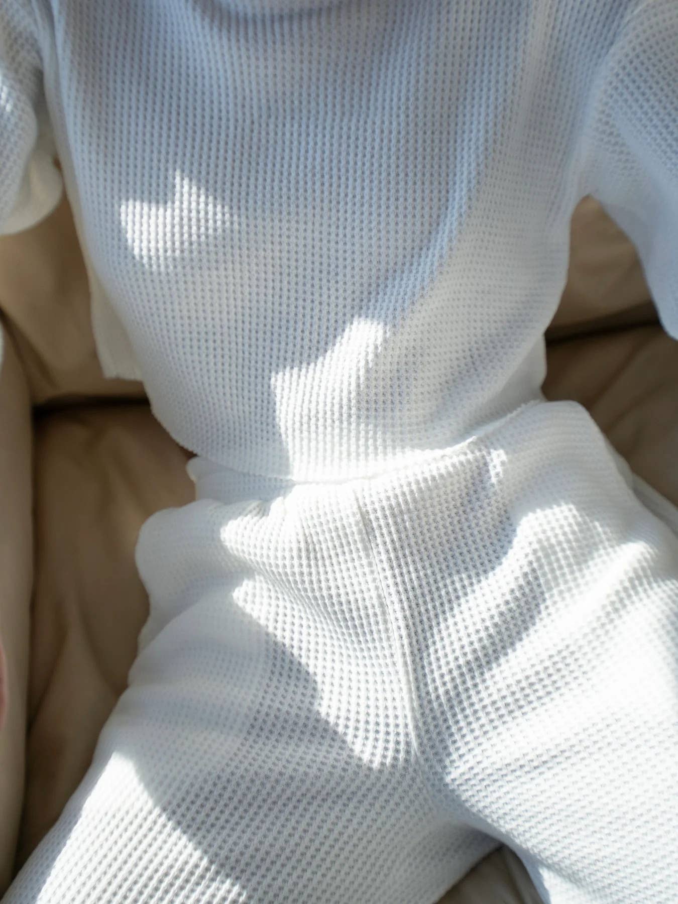 2piece Waffle Long Sleeve Crop Top & Wide Leg Pant Set