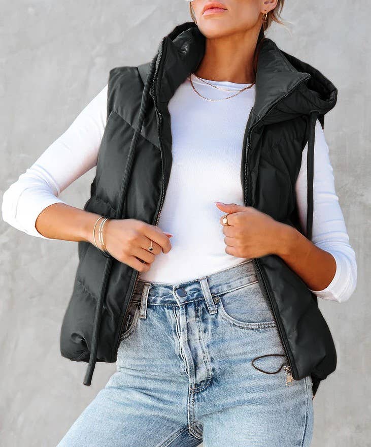 Hooded Puffer Double Slip Pocket Waistcoat