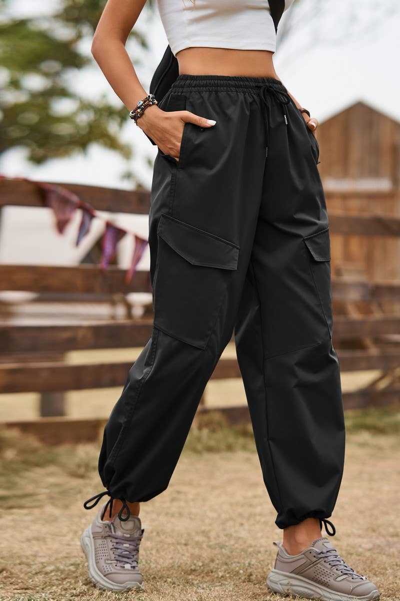 LACE UP DRAWSTRING ELASTIC WAIST CASUAL PANTS