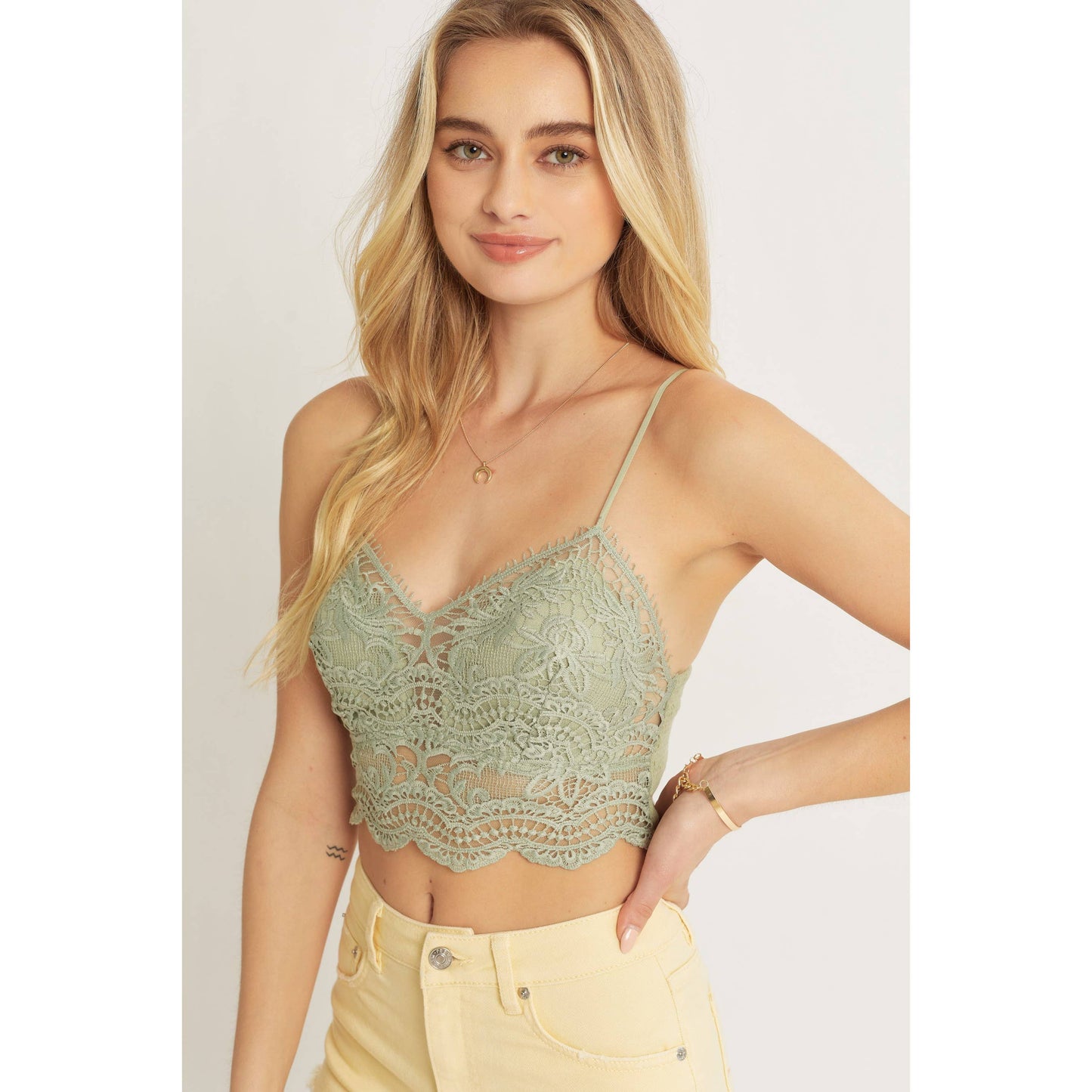 WOVEN SOLID LACED BRALETTE