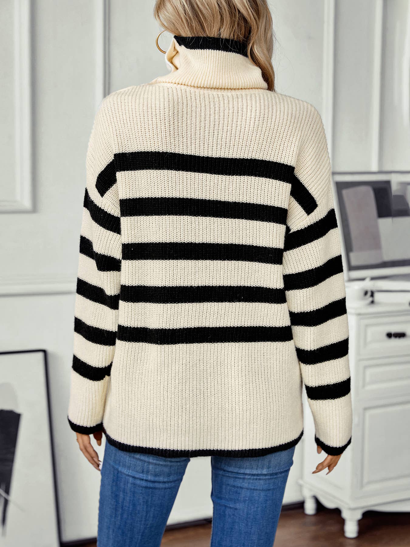 Stripes Button Long Sleeves Knitting Sweater