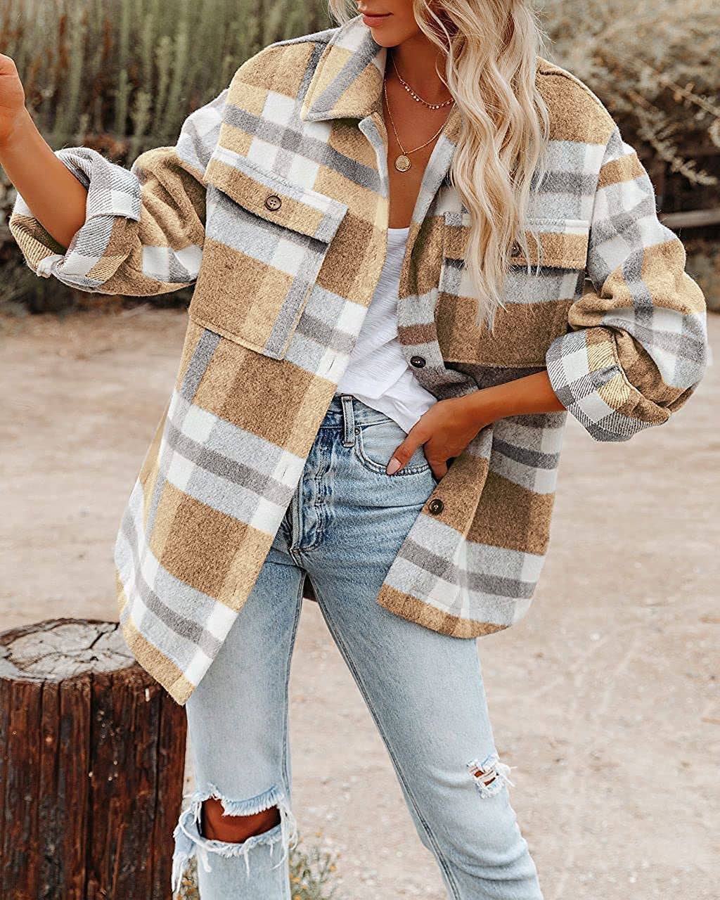 Vintage Flannel Lapel Button Jacket