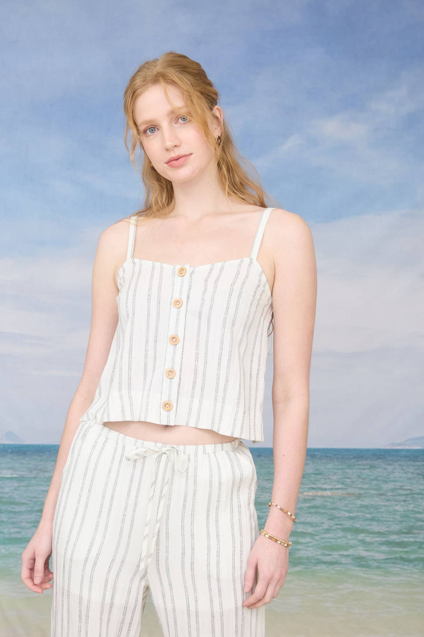 STRIPE BUTTON DOWN SPAGHETTI STRAP CAMI