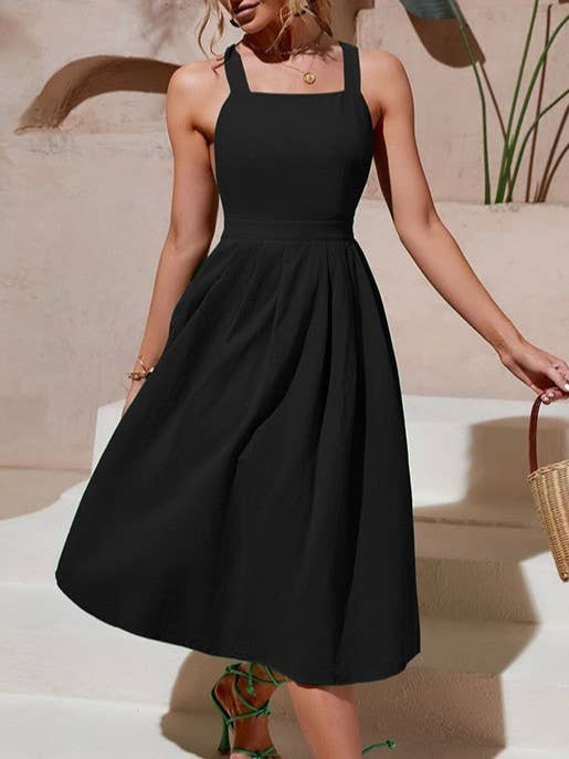 Crossover Backless Suspender Midi Dress