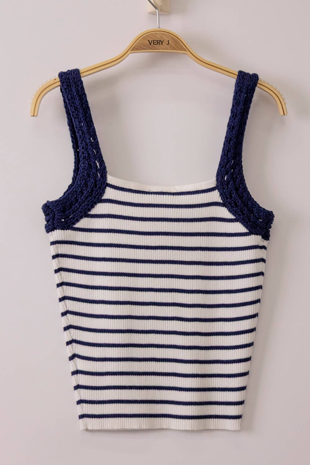 Crochet Sleeve Striped Knit Tank Top (PRE🤍ORDER)