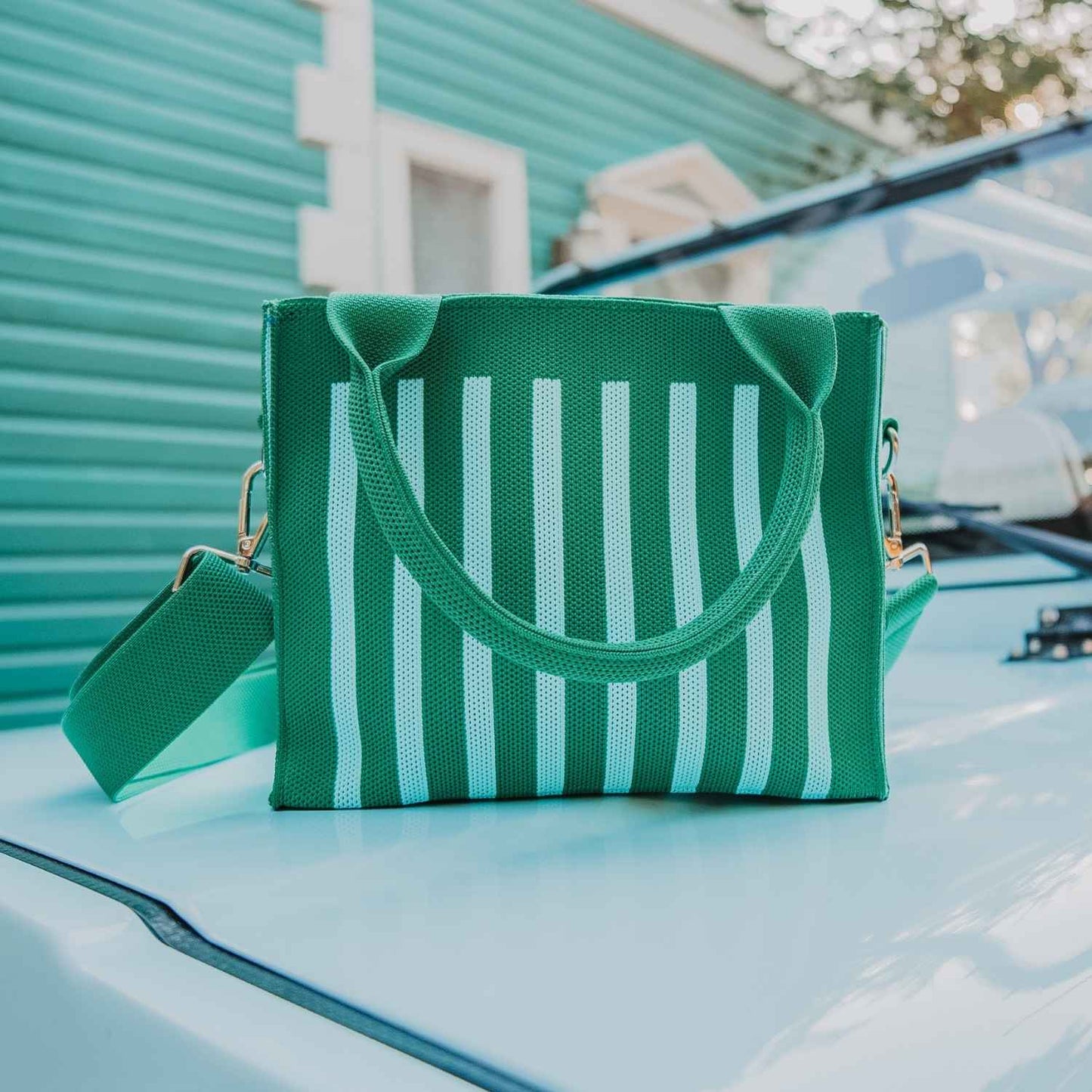 Green Striped Structured Mini Tote Purse (PRE🤍ORDER)