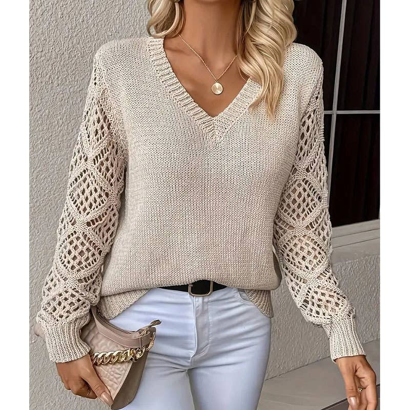 CUT-OUT V-NECK PULLOVER SWEATER