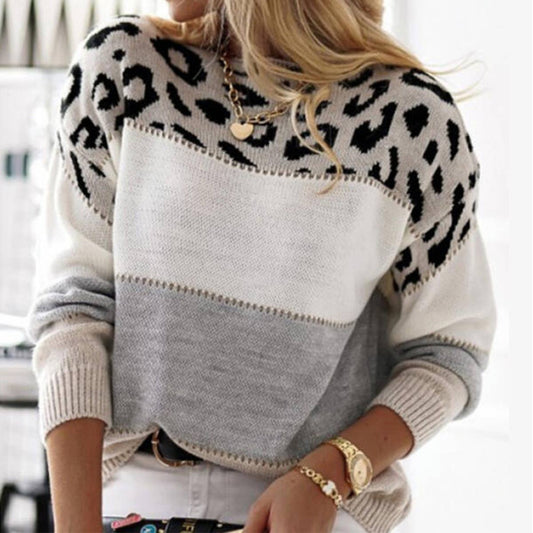 LEOPARD PRINT CREW NECK SWEATER
