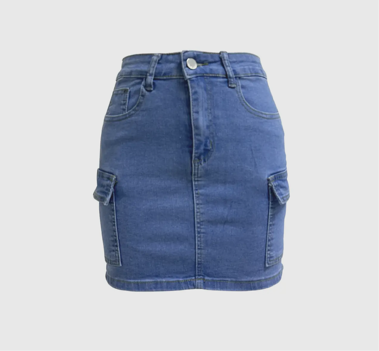 Mid Wash Cargo Pocket Denim Mini Skirt