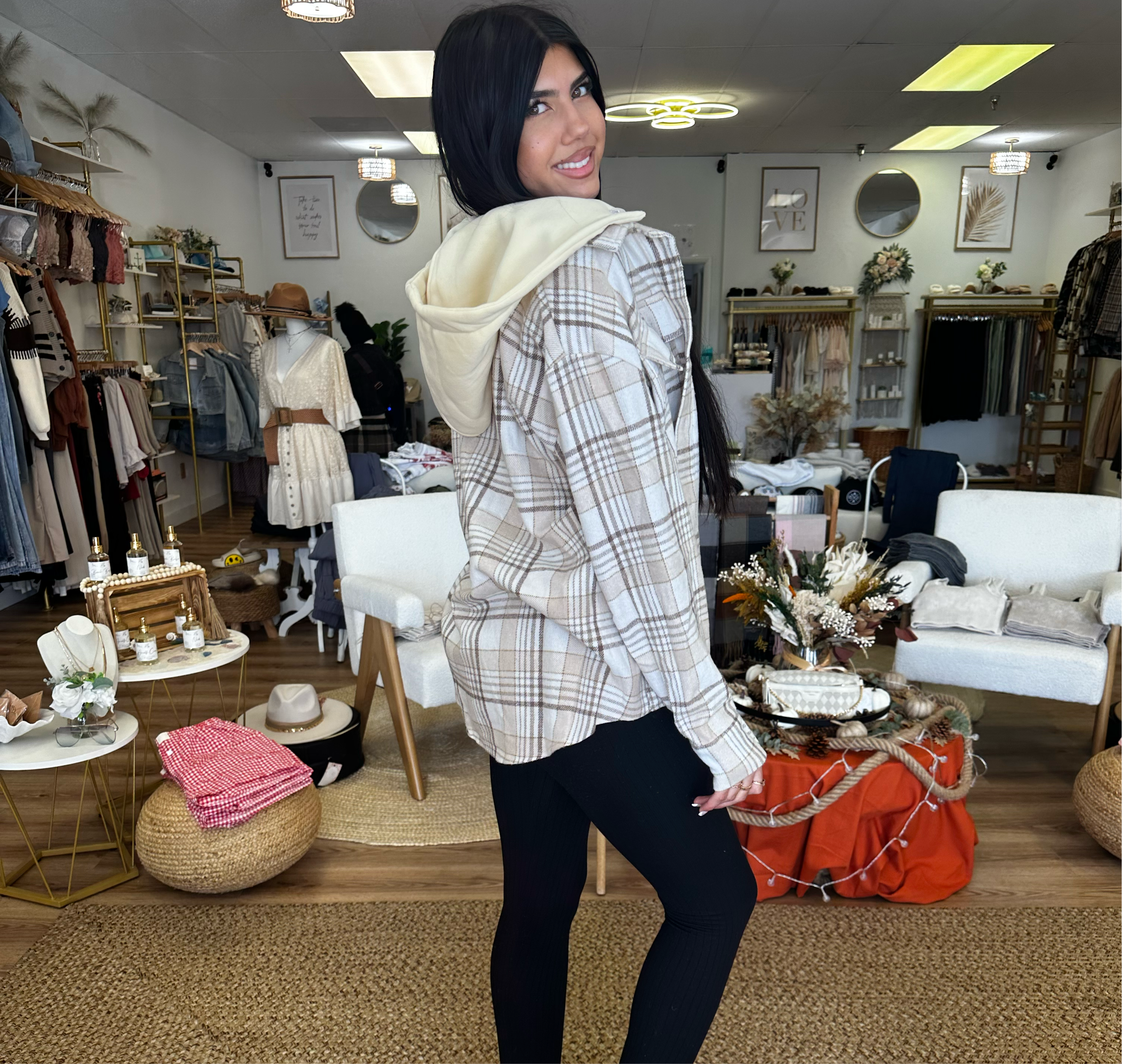 Autumn/Winter Hooded Plaid Button Shirt Jacket