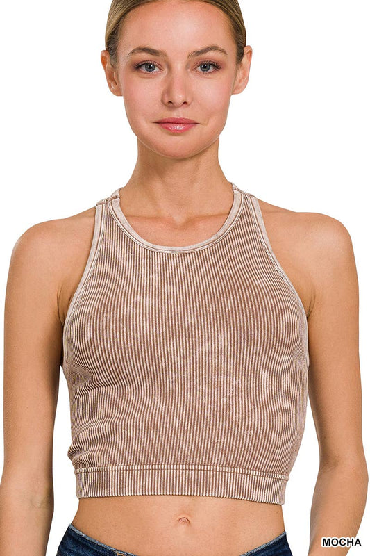 Washed Rib Seamless Halter neck Crop Tank
