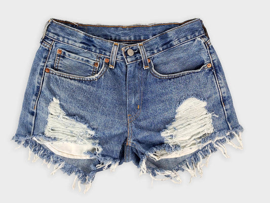 Low-Rise Vintage Washed Denim Cutoff Shorts - Frayed