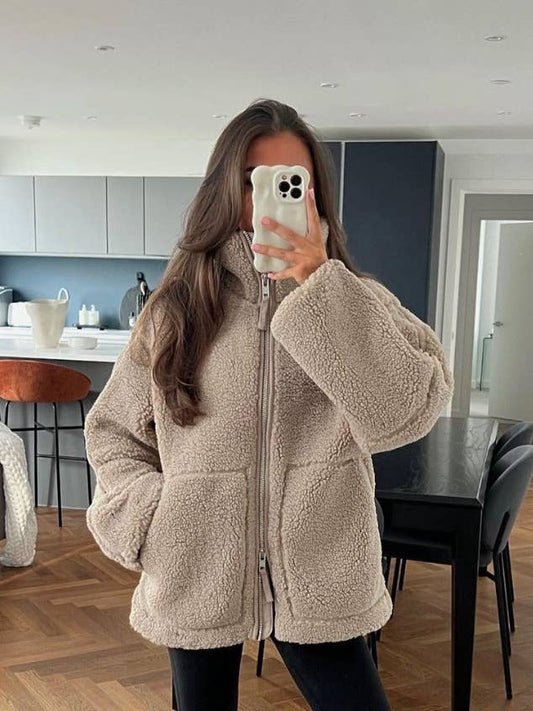 Slouchy Sherpa fleece Turtleneck Jacket