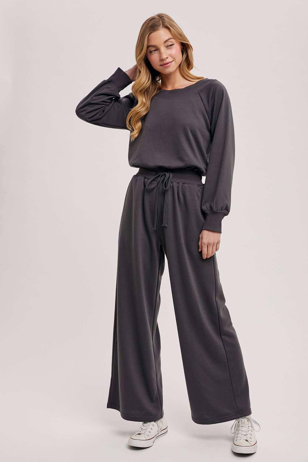 WIDE NECK OFF THE SHOULDER KNIT JUMPSUIT