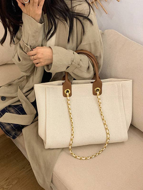 Urban Simple Chic Split-Joint Canvas Tote Bag