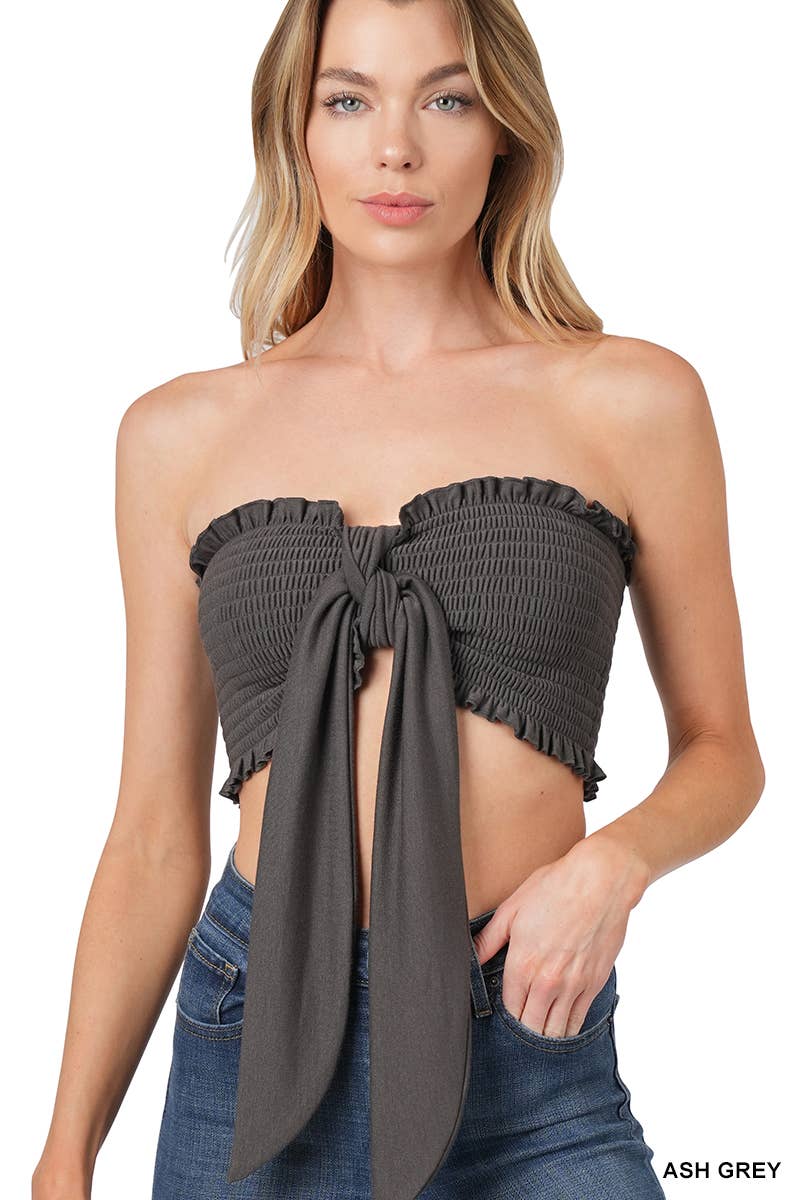 Smocked Tie Front Tube Top