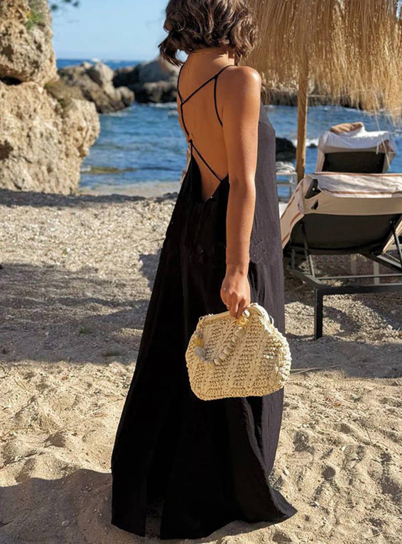 Casual V-Neck Cross Backless Cami Dress (PRE🤍ORDER)