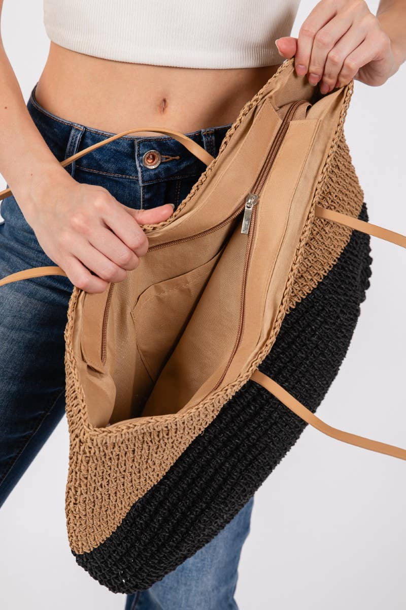 Straw Braided Beach Tote Bag