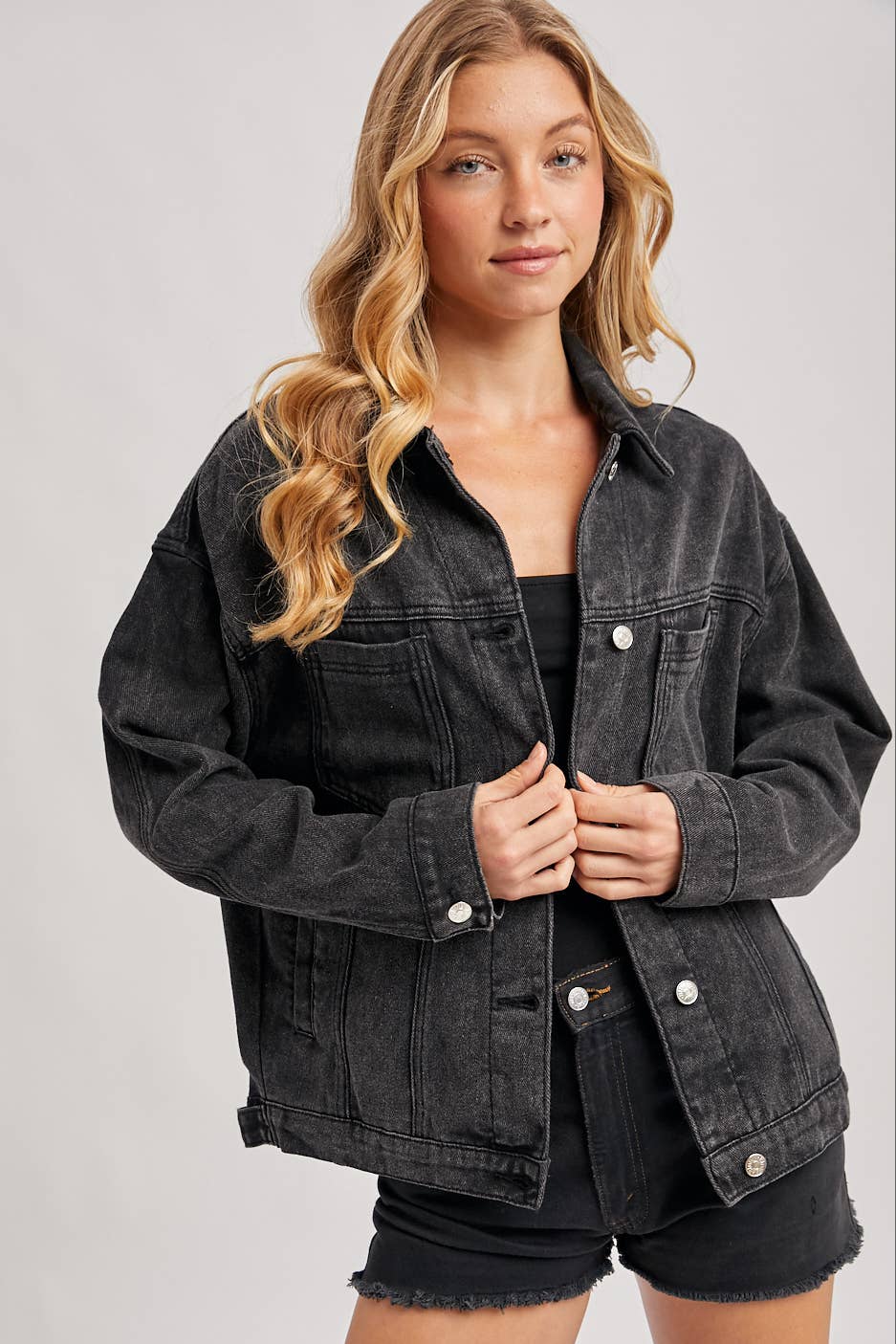 DENIM BUTTON DOWN OVERSIZED JACKET