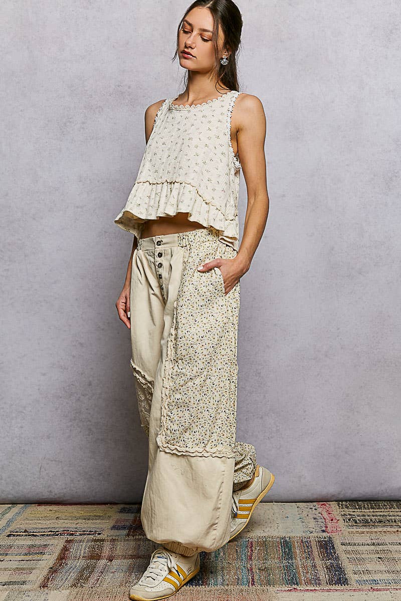 Button-Front Crochet Accent Ruffle Trim Jogger Pants (PRE🤍ORDER)