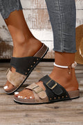 Western Suede Rivet Hollow Out PU Leather Slip-on
