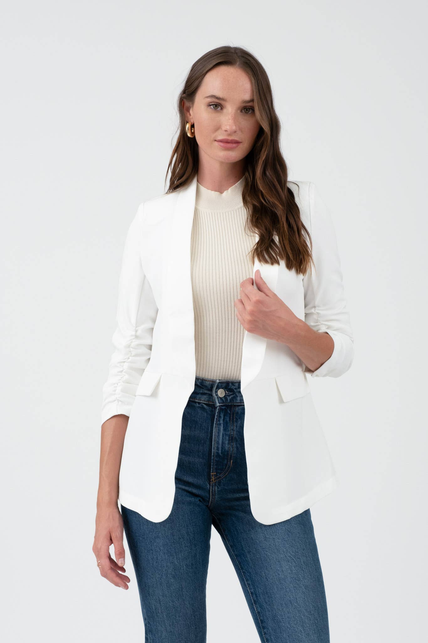 RUCHED 3/4 SLEEVE SLEEVE BLAZER