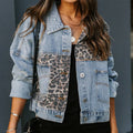 Fashion Leopard Print Ripped Jean Jacket