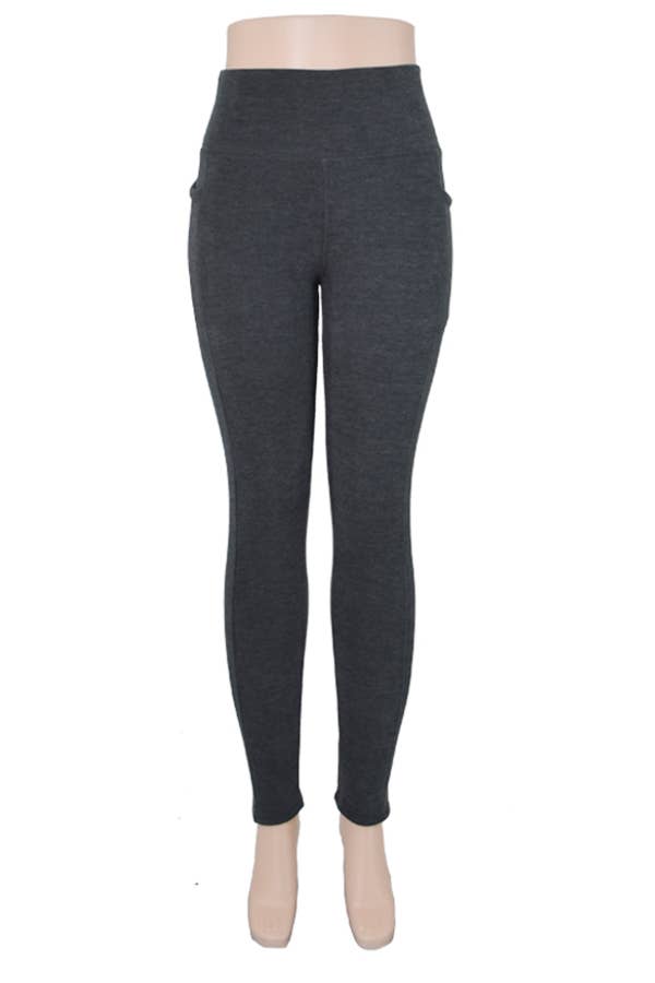 Fur lined solid winter thicker warm legging w/side pockets
