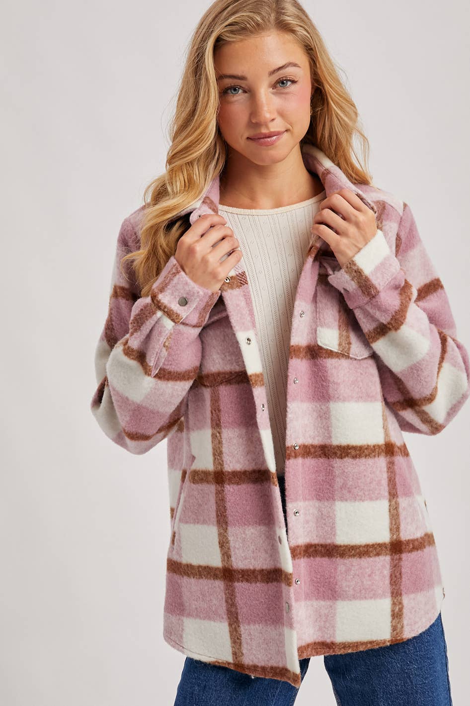 PLAID BRUSHED FLANNEL SHACKET