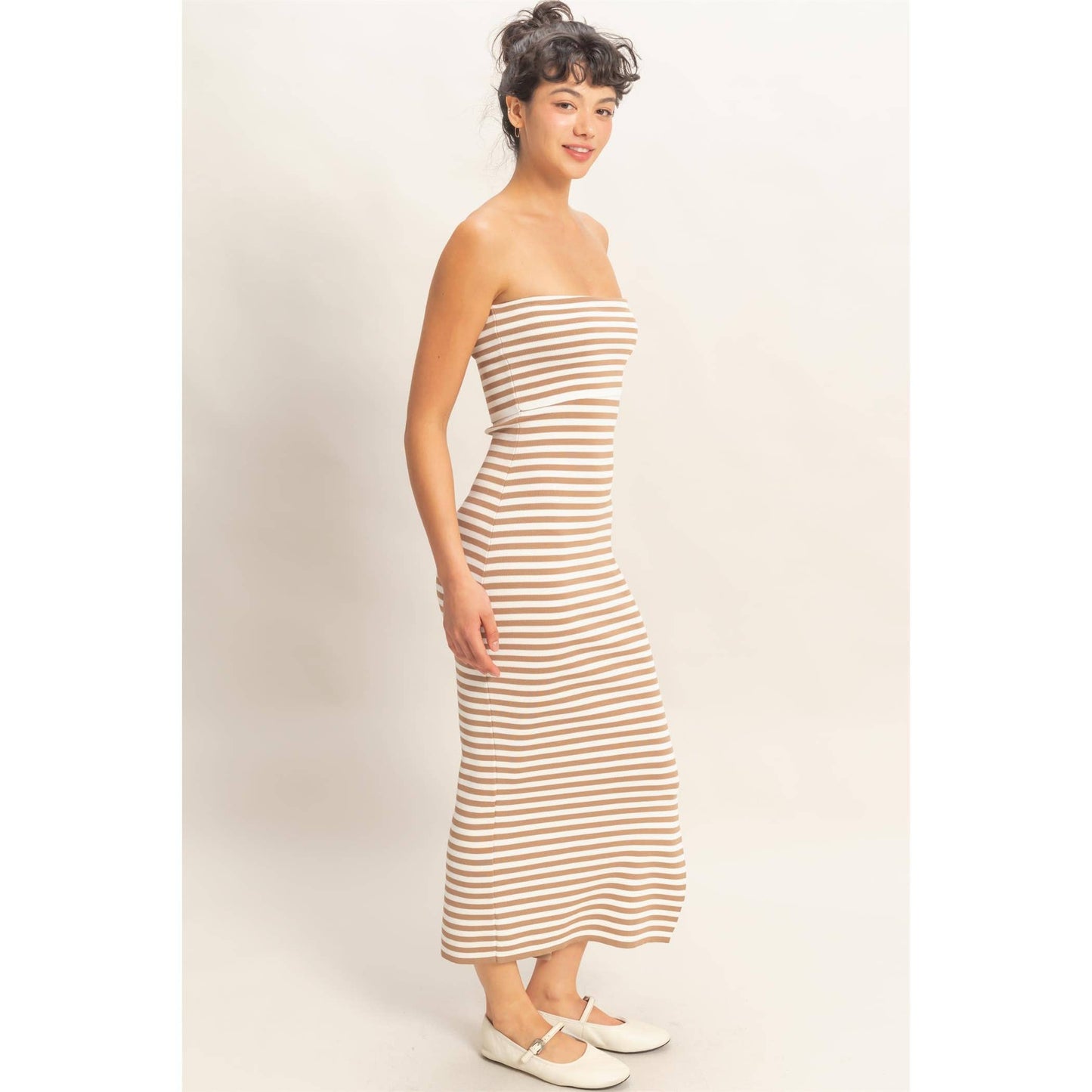 Strapless Striped Bodycon Midi Dress (PRE🤍ORDER)