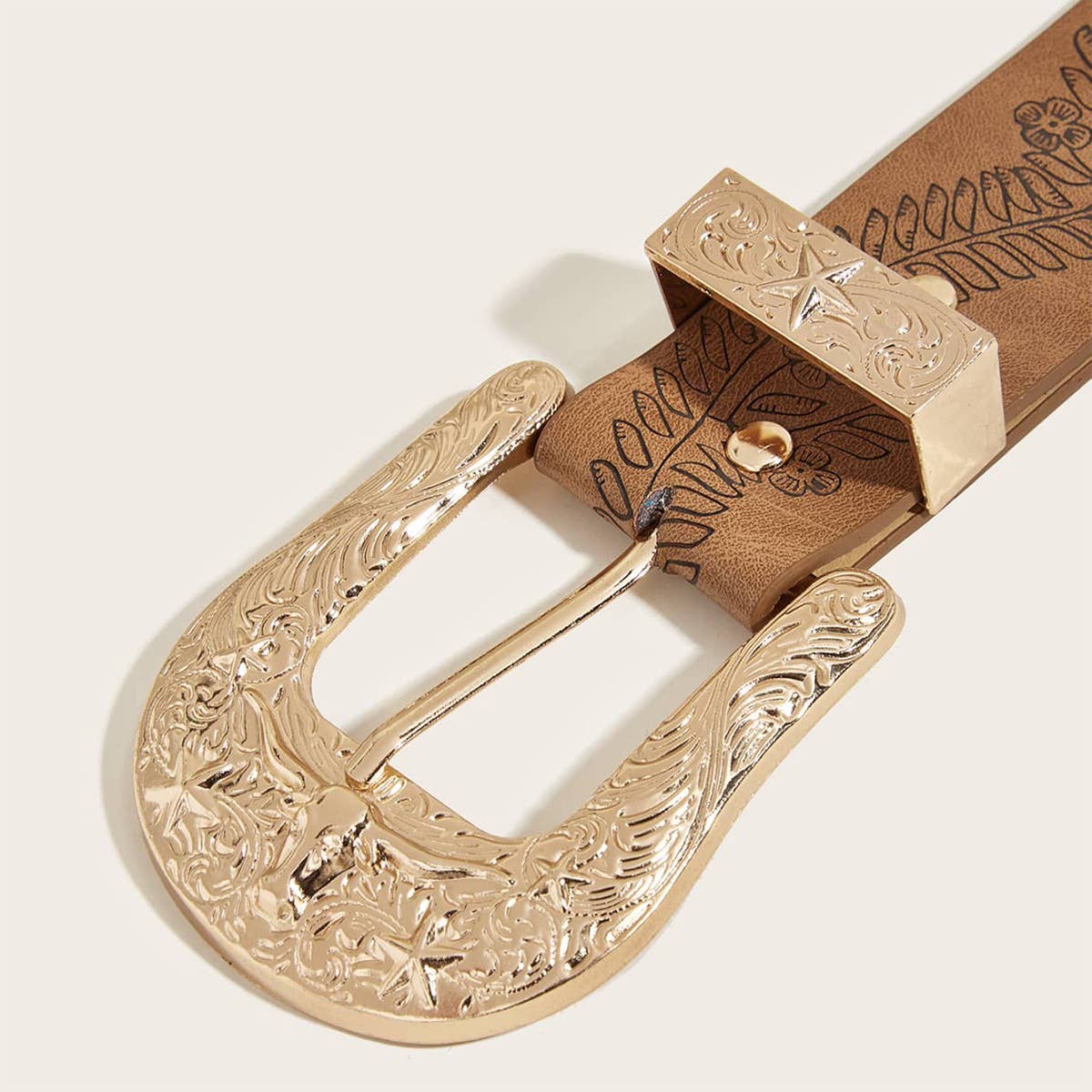 WESTERN STYLE HORSESHOE PRINT CAMEL BELT