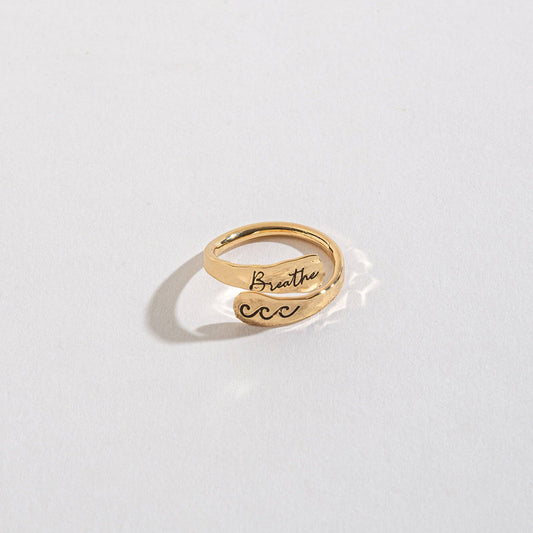 Breathe Engraved Gold Adjustable Ring
