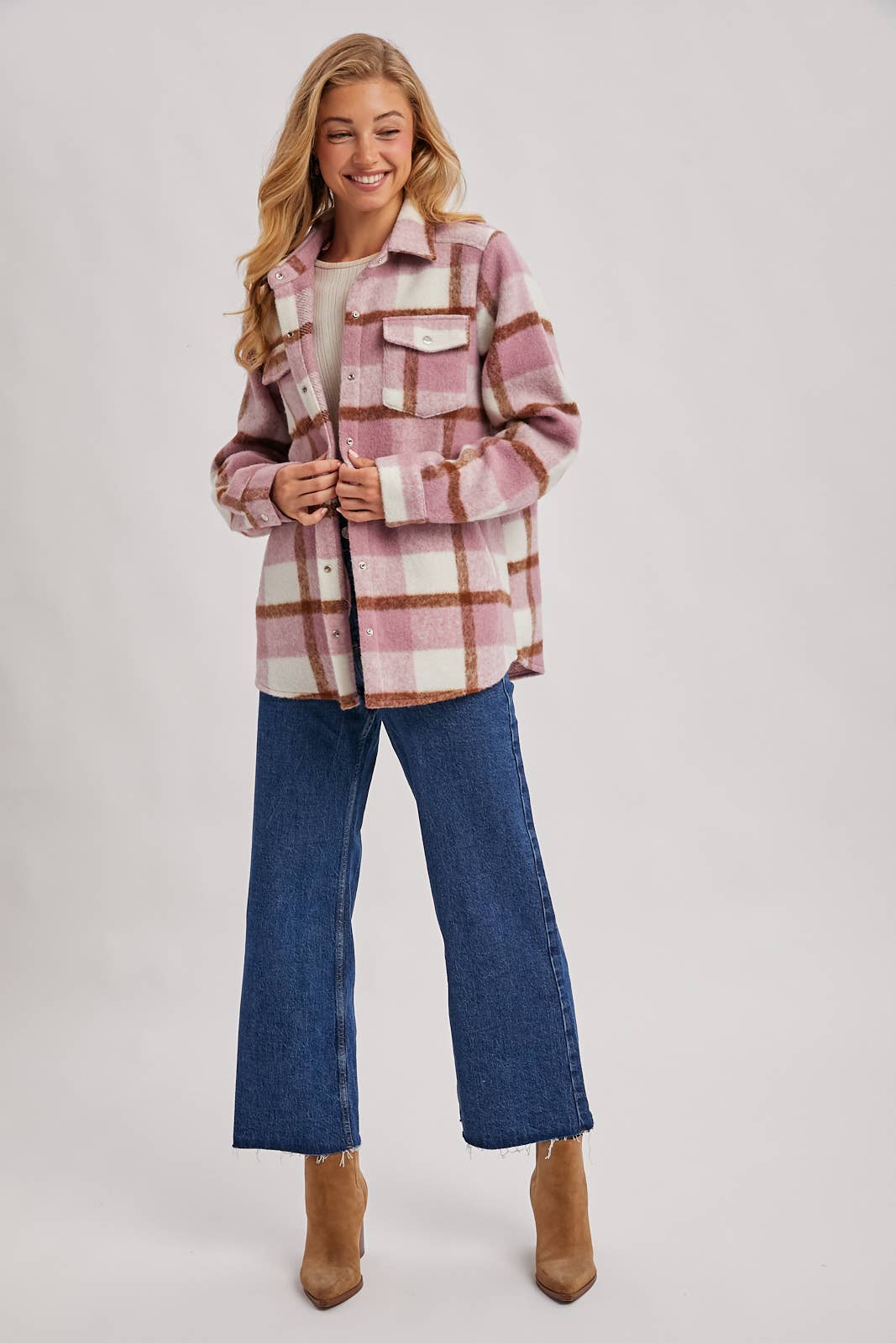 PLAID BRUSHED FLANNEL SHACKET
