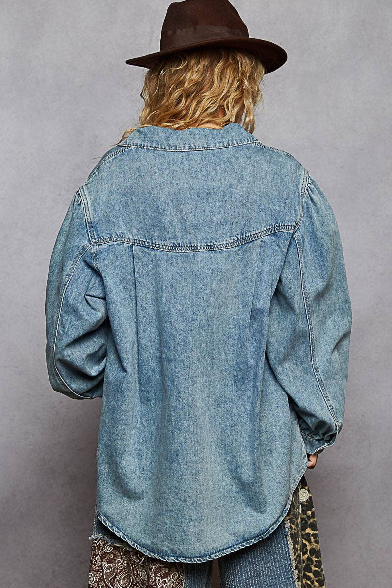 Balloon sleeve stud detail denim jacket (PRE🤍ORDER)