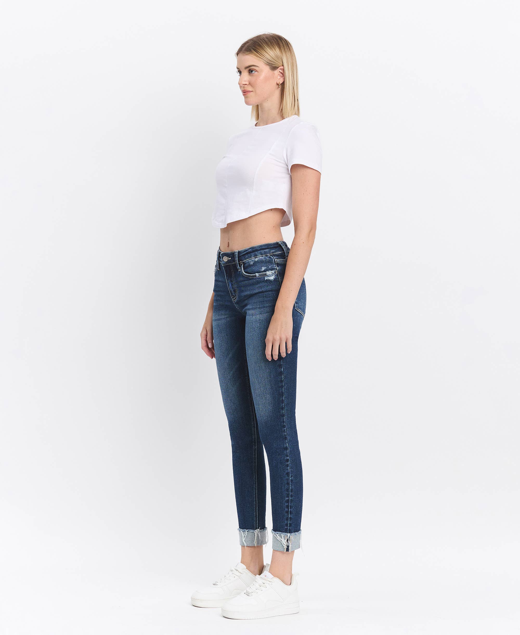 MID RISE CUFFED SKINNY JEANS