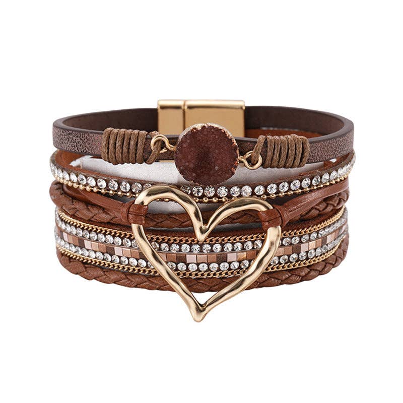Multi-Layer Heart Charm Bangle Bracelets